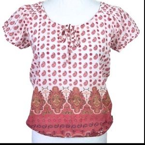 PrAna Cotton Boho Paisley Short Sleeve Blouse Size Small